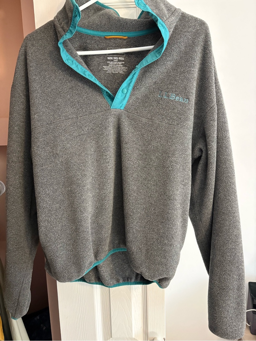 L.L. Bean Gray Fleece Pullover with Teal Trim